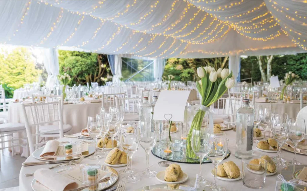 An event space set up for a celebration.